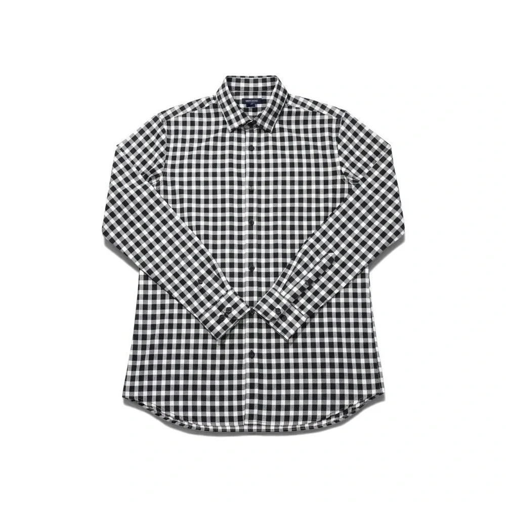 Banana Republic Camden Fit Shirt Large Black White Gingham 120s Supima Cotton